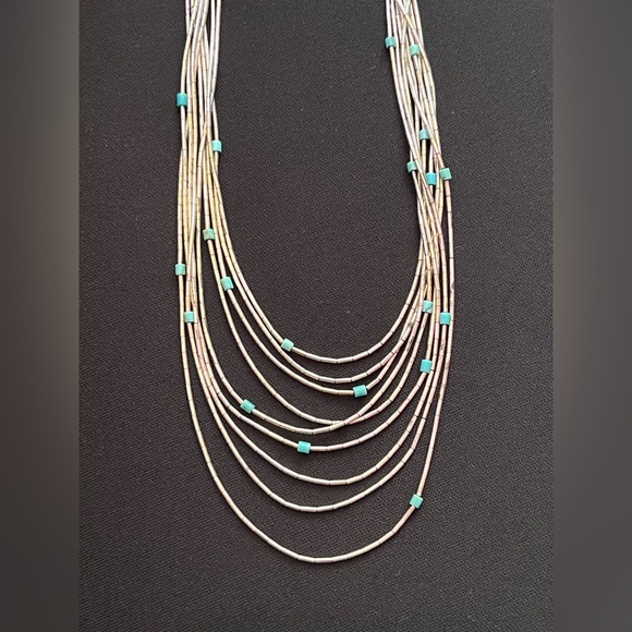 Vintage Navajo Liquid Silver Turquoise Heishi Sterling Silver Graduated Necklace - Picture 10 of 11
